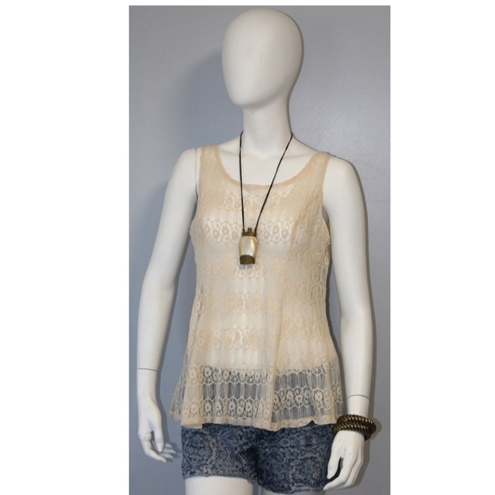 Cream Lace Tank Top | Sleeveless M/L